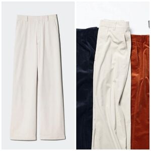 Uniqlo Corduroy Wide Leg Trousers, Medium, Off-White, Uniqlo Wide Leg Pants